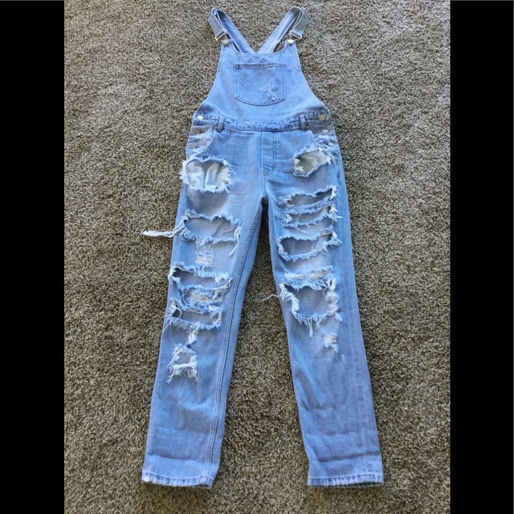 ZEE GEE WHY x FREE PEOPLE DISTRESSED OVERALLS S